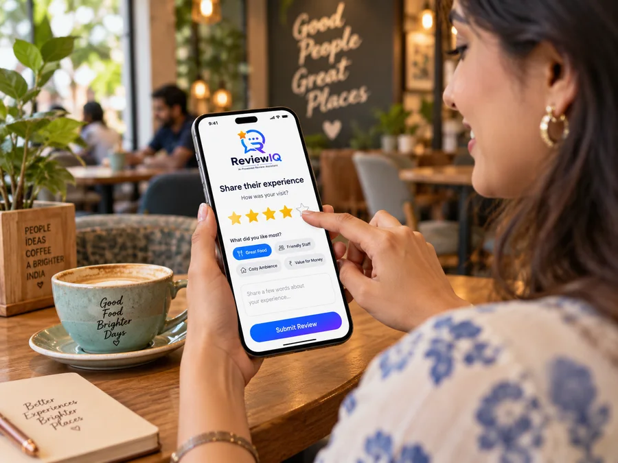Customer rating their visit on the ReviewIQ screen